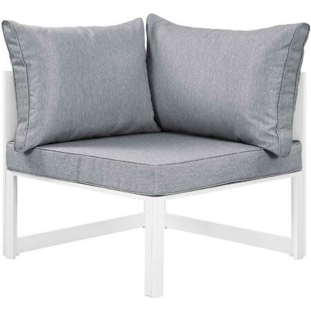 PRIMEWIR Fortuna Corner Outdoor Patio Armchair, White with Gray Cushions EEI-1518-WHI-GRY